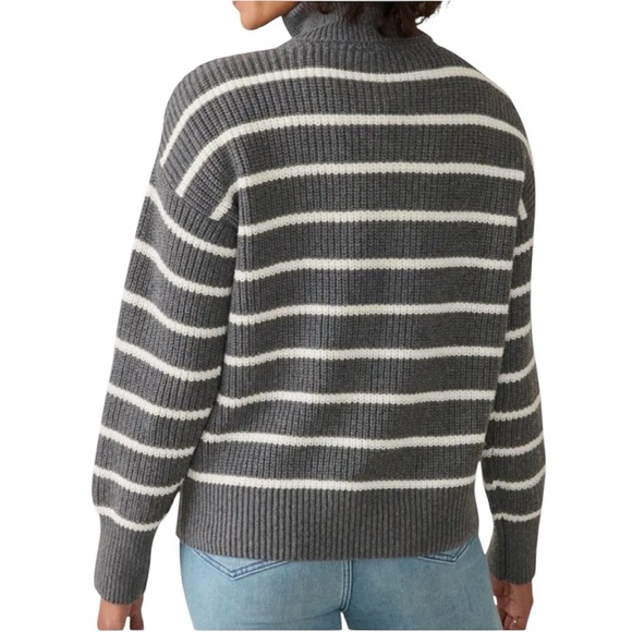 New Faherty Women Mariner Stripe Quarter Zip Sweater XL Chunky Knit Cozy Striped - Picture 13 of 13
